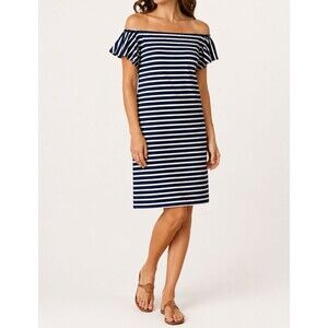 Lauren Ralph Lauren Size XL Navy Off White Striped Dress Nautical Coastal Preppy